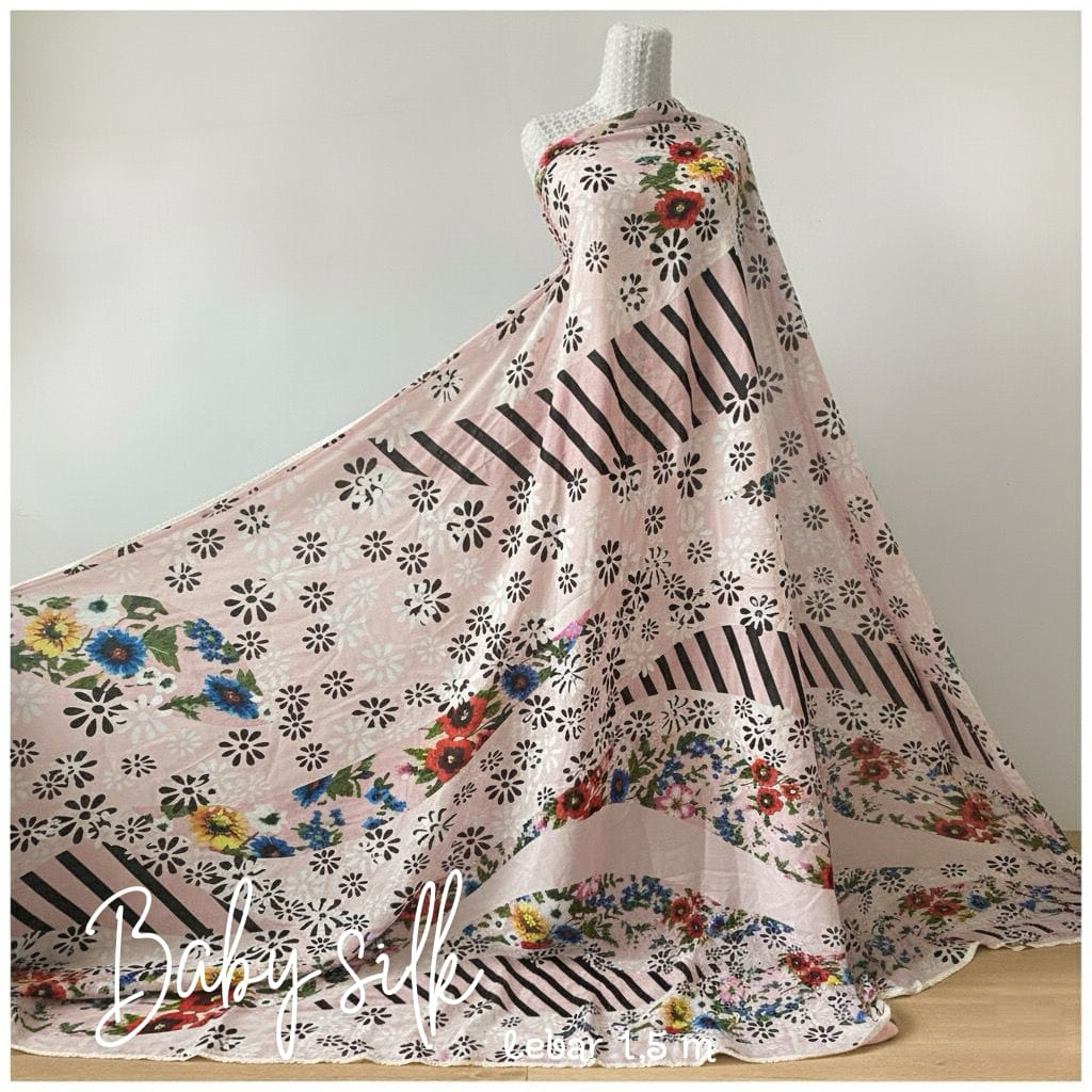 kain baby Silky premium motif bunga etnik - halus & lembut-tidak transparan