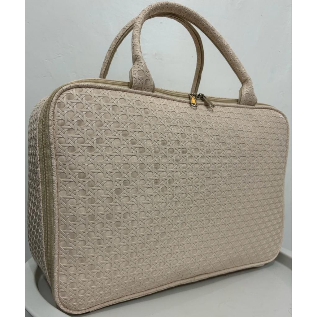 Tas Travel Diamond Cream/ Tas Pakaian/ Travel Bag/ KOPER MINI FIBER