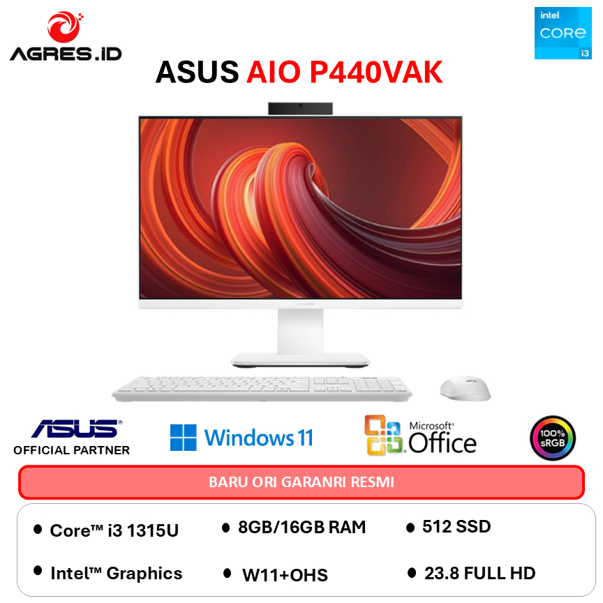 ASUS AIO P440VAK I3 1315 - RAM 16GB 512GB W11+OHS 23.8FHD 2Y -W3851WS