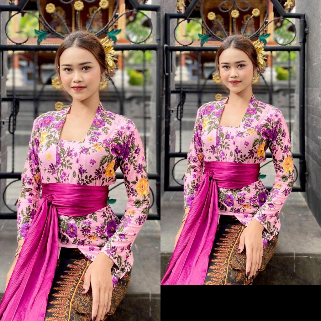 Kebaya Bali Strait Baju Atasan Motif Bunga Lengan Panjang Muslim Atasan Kebaya Jadi Bahan Melar Gamb