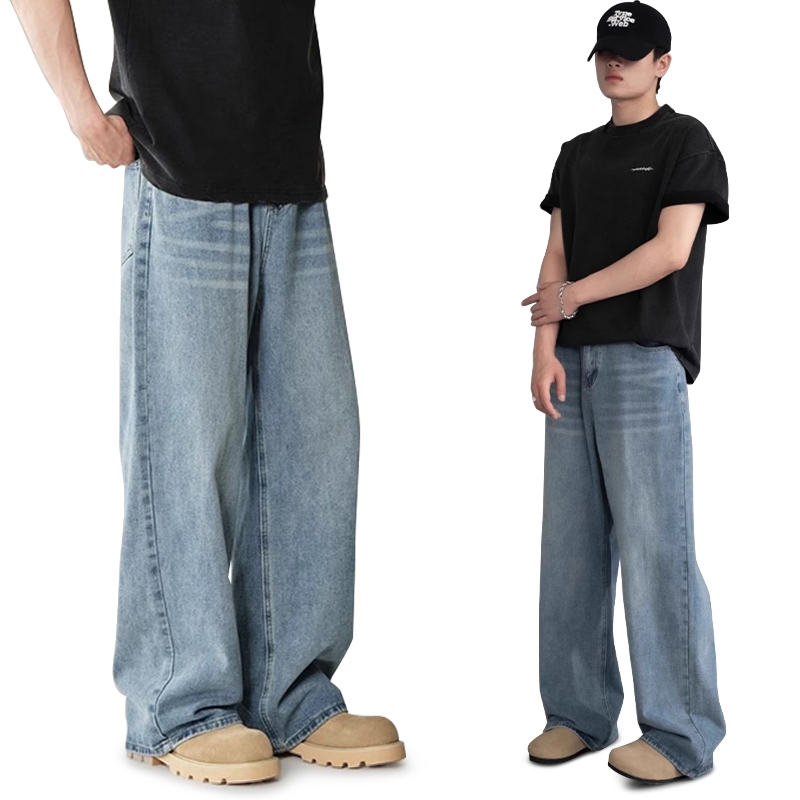 LW-Celana Jeans Wide Leg Wisker Lebar Gombrong Skena Blue Wisker pria loose fit jumbo big keren Baha