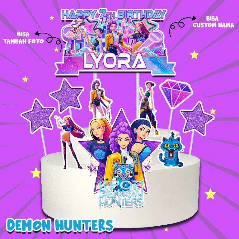 Cake topper KPOP DEMON HUNTERS/Hiasan Kue DEMON HUNTERS CUSTOM NAMA