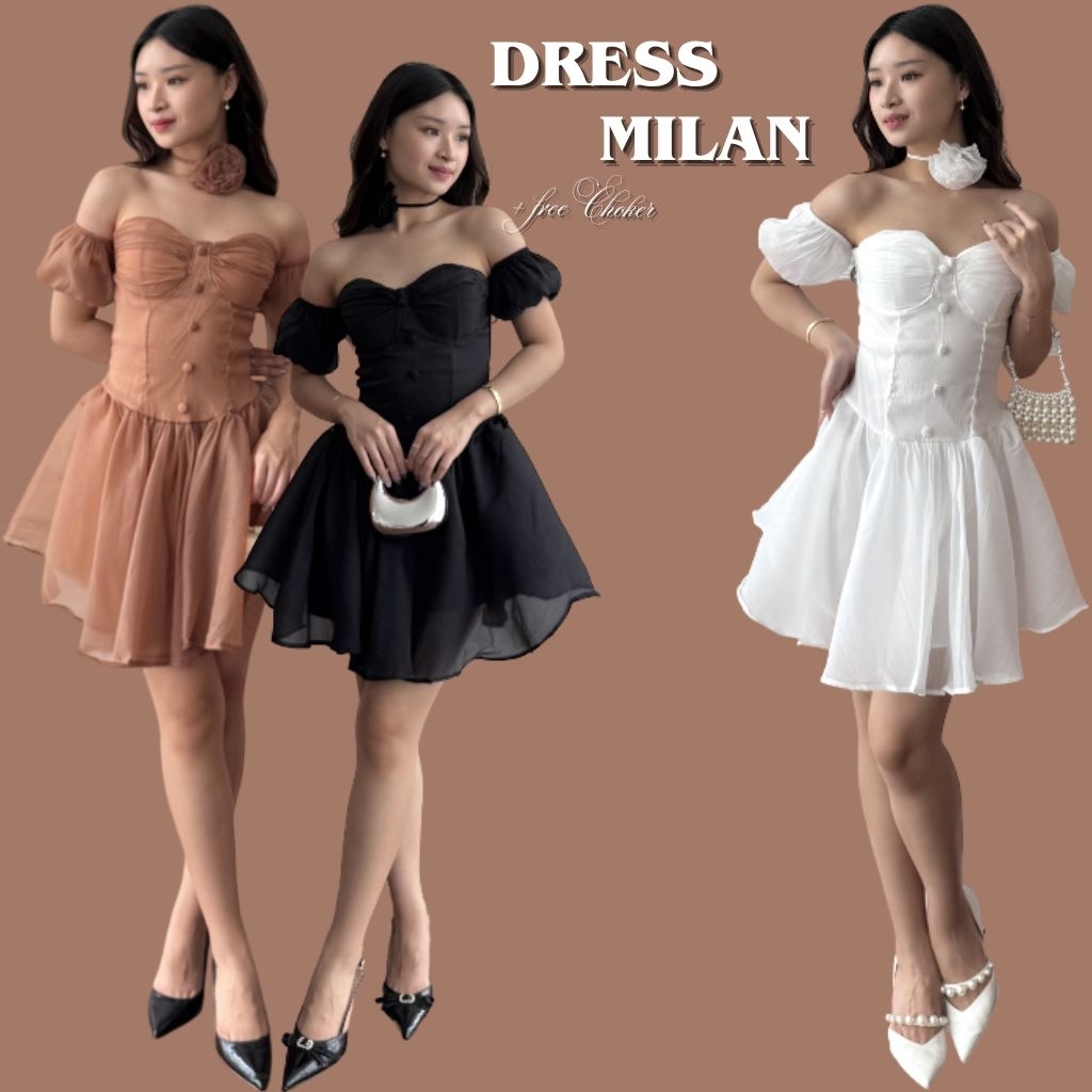 Terlarisss Bangkok Medan Milan Mini Dress + Free Choker Wanita Premium Korea Style Off Shoulder