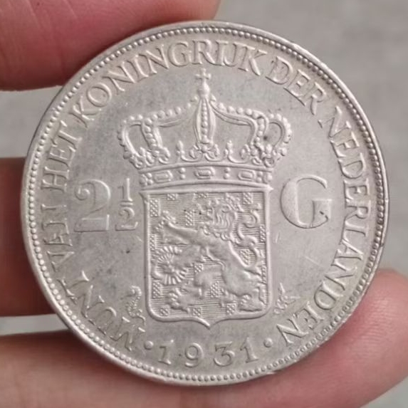 koin perak 2,5 Gulden Wilhelmina thn 1931