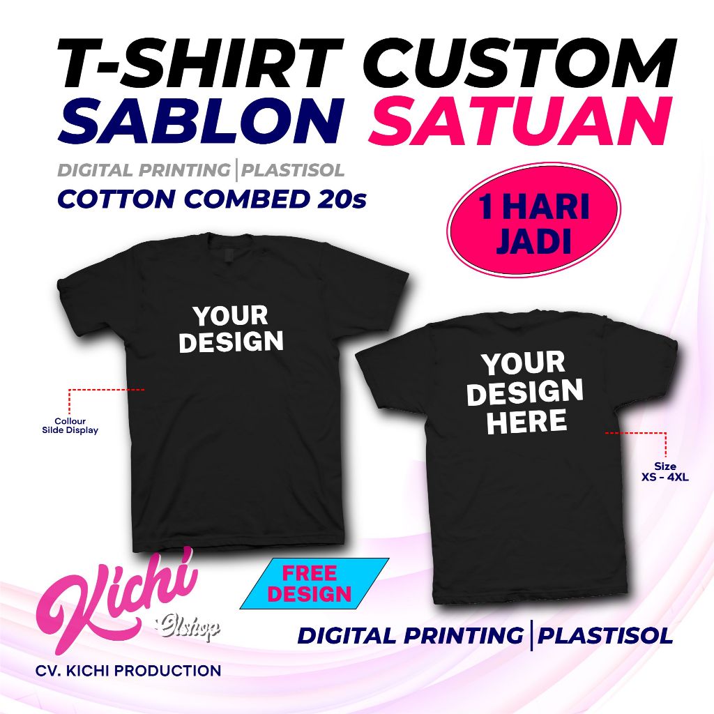 KAOS CUSTOM Sablon Premium Desain Suka suka - Combed 20s - Digital Printing - Satuan