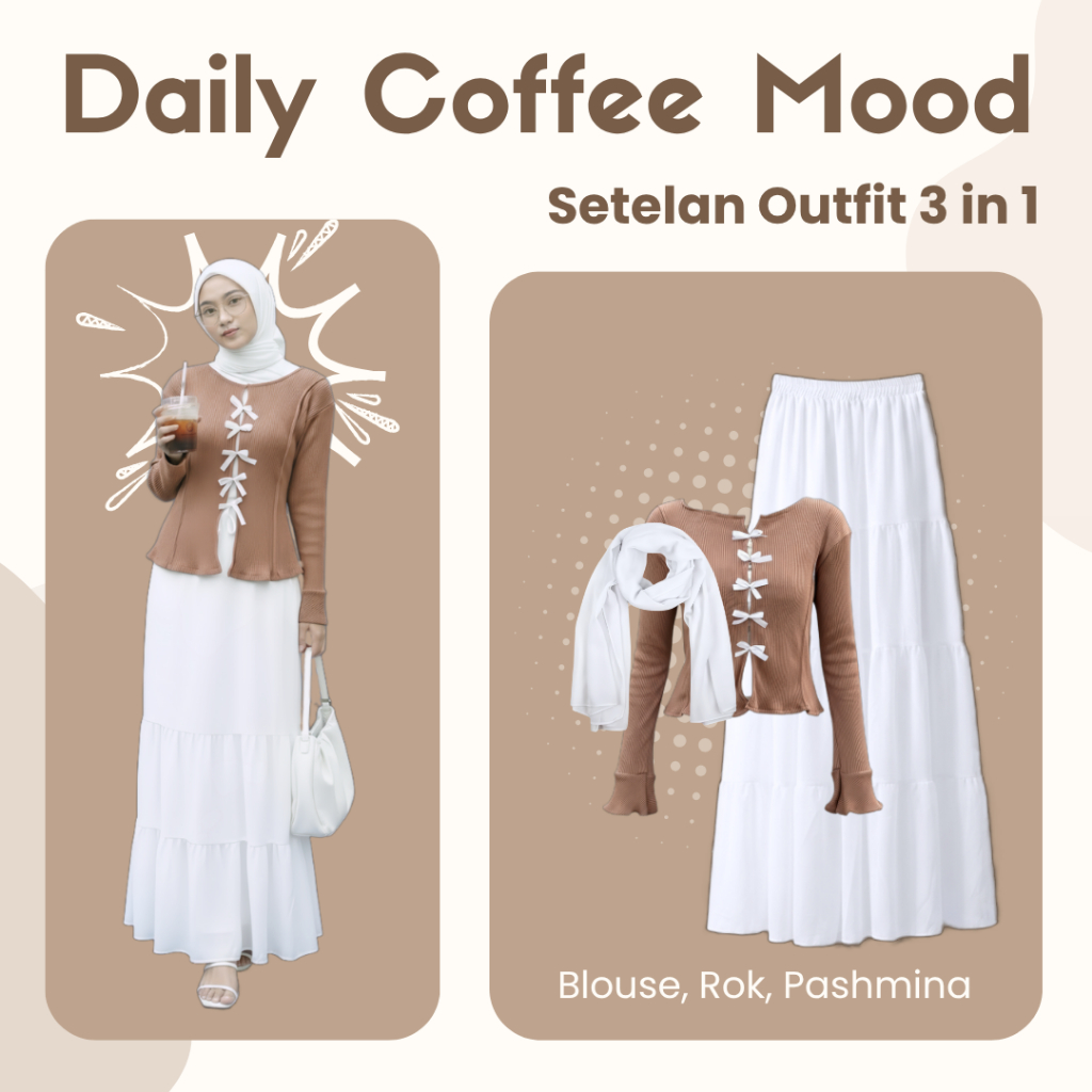 Setelan Remaja Perempuan ( Blouse Knit, Rok susun, Hijab Pashmina ) one set ootd hijab