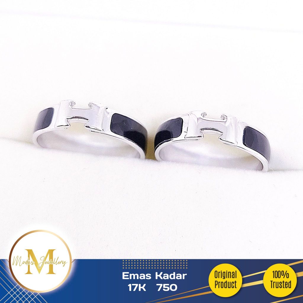MODIS JEWELLERY - Cincin Gesper Hitam Putih - Emas 17k  750