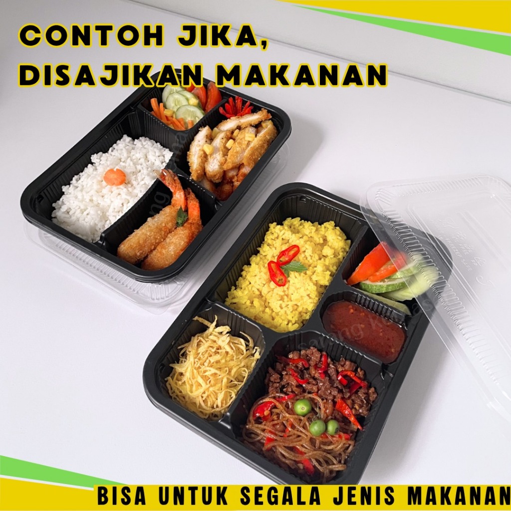 Thinwall Bento Tupai Hitam Sekat 4, Sekat 5 / Thinwall Bento Hitam / Kotak Bekal Hitam / Isi