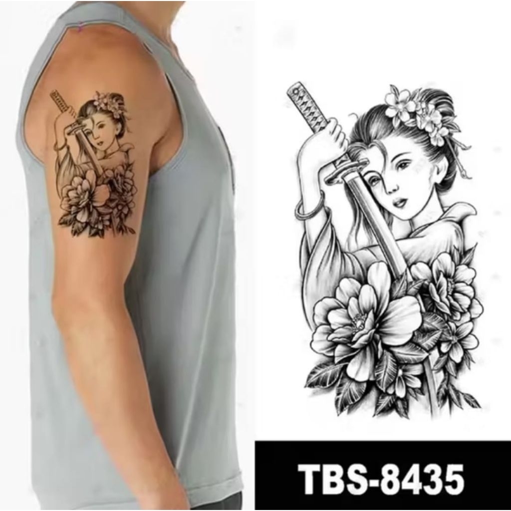 COD | Tatto temporer TBS 8435 wanita samurai cantik size 20x14 stiker tatto temporary tubuh tangan l
