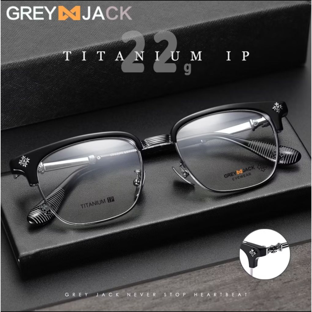 Grey jack frame kaca mata titanium model kotak retro vintage fashion pria