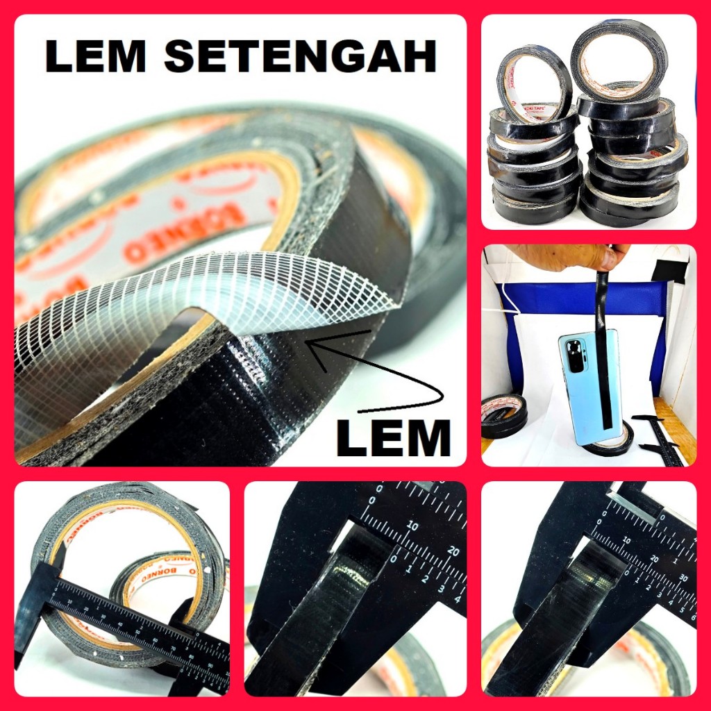 SISA PABRIK LAKBAN KAIN HITAM KECIL ½ SETENGAH LEM 1 CM 1.5CM jilid kuat bisa di sobek tahan air pan