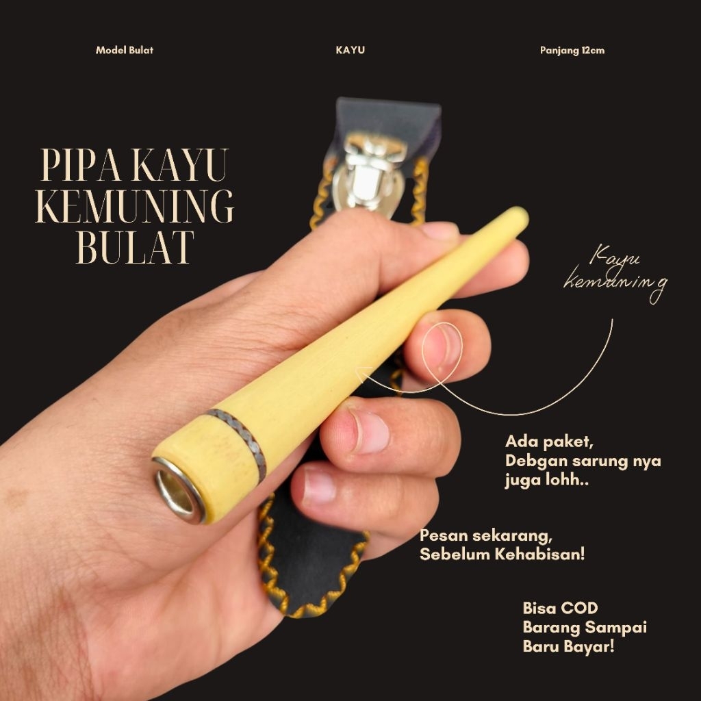 Pipa Padud Once Cangklong Kayu Kemuning – Model Bulat Panjang 12cm Elegan & Nyaman Dipakai