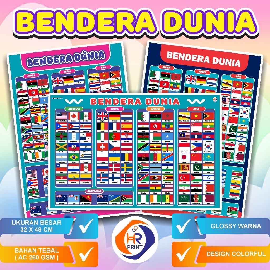 Poster Bendera Dunia / Poster Edukasi Anak - Poster Bendera Negara