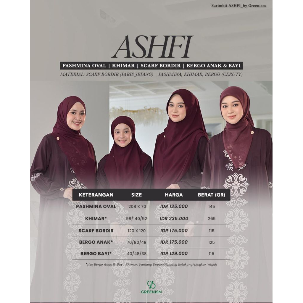 HIJAB DEWASA DAN ANAK SARIMBIT ASHFI BY GREENISM | HIJAB ONLY