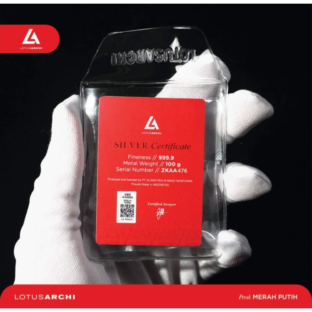 perak batangan murni lotus archi 100gr sertifikat bisa buy back kembali