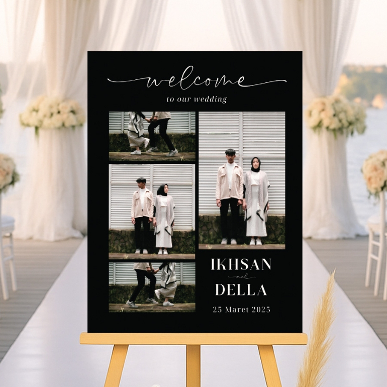 Cetak Foto Wedding [TERMURAH] Welcome Sign Free Custom Foto Prewedding Bingkai Kayu MDF