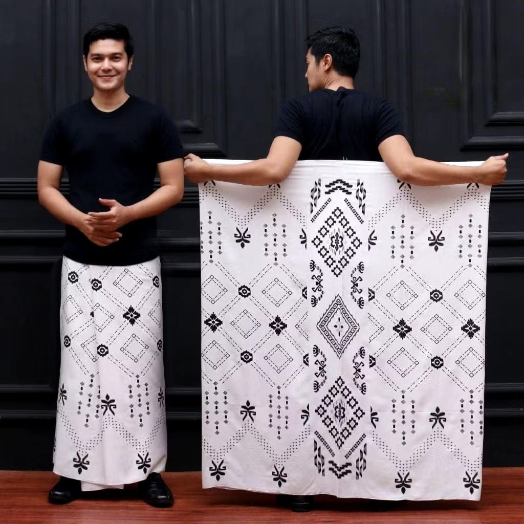 Sarung wadimor hitam putih polos tumpal tenun | Sarung wadimor bali dewasa | Sarung wadimor motif ba