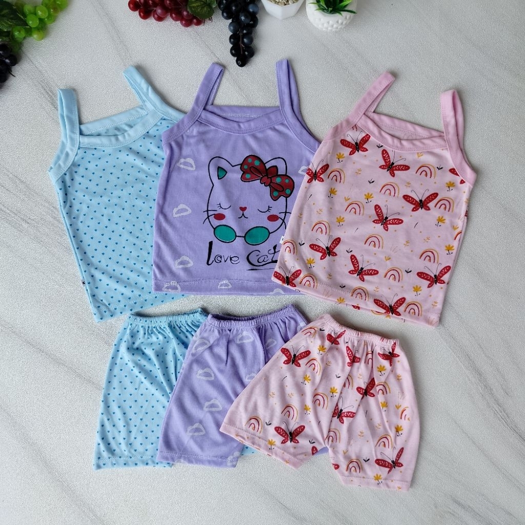 1lusin Setelan Baju TANKTOP & Celana Pendek Anak/Bayi Perempuan Ukuran S.M.L.
