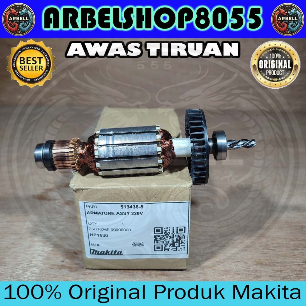 ARMATURE ASSY MAKITA IMPACT DRILL 13 MM HP1630 PN 513438-5 ROTOR ANGKER HP 1630 BOR 13 MM ORIGINAL P
