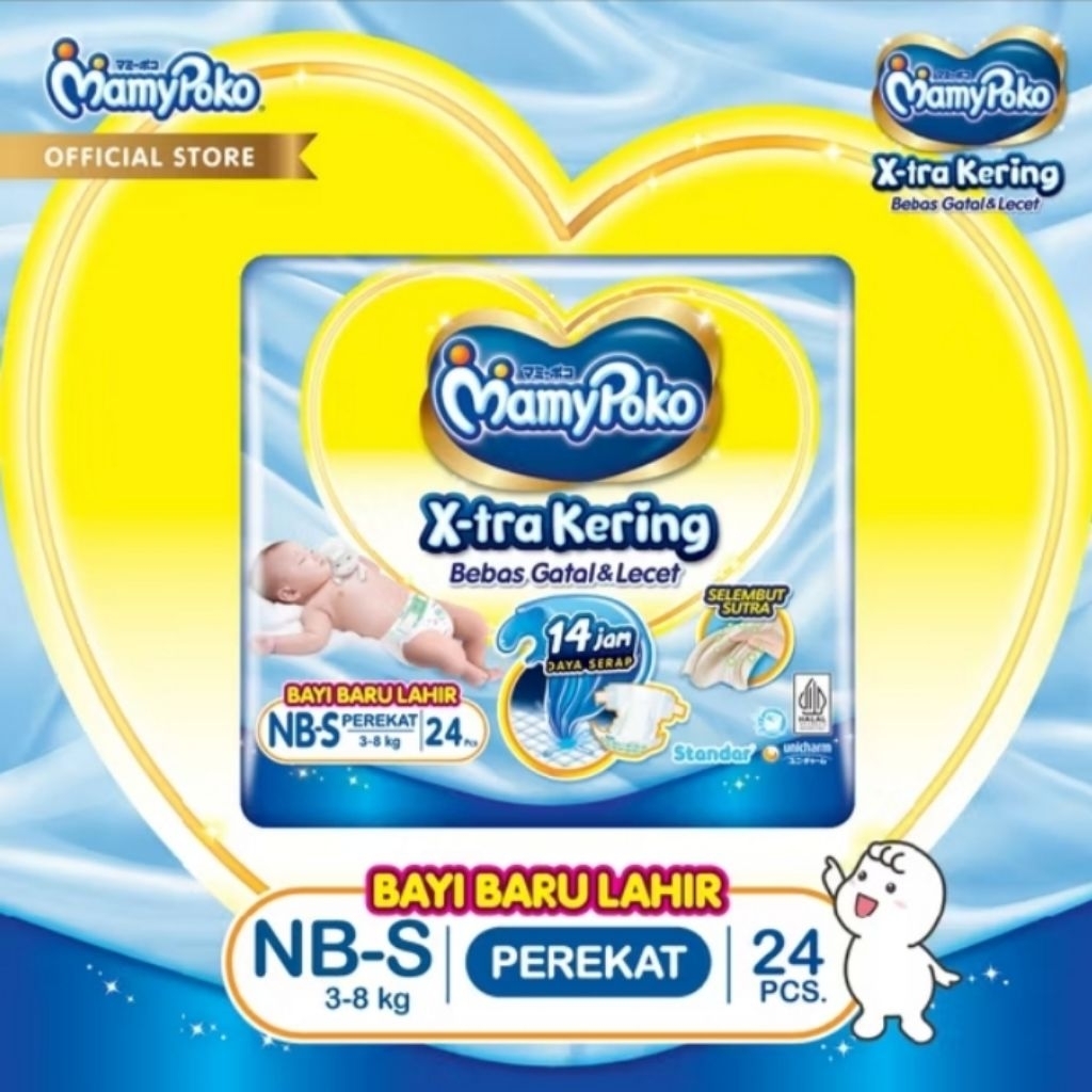 MamyPoko - Newborn Pampers Bayi Baru Lahir 3-8kg X-tra Kering NB-S 24 pcs Perekat