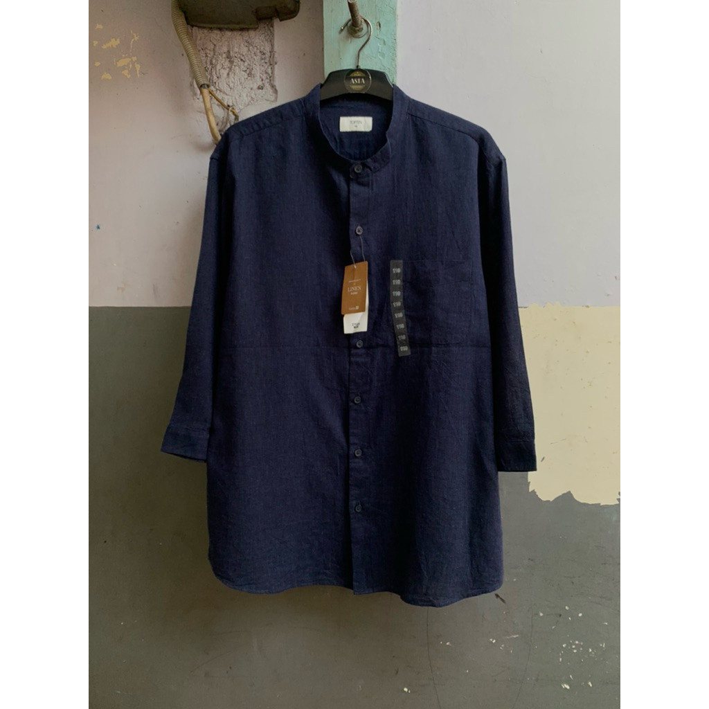 kemeja kerah shanghai pria Topten navy linen preloved shb.10.05