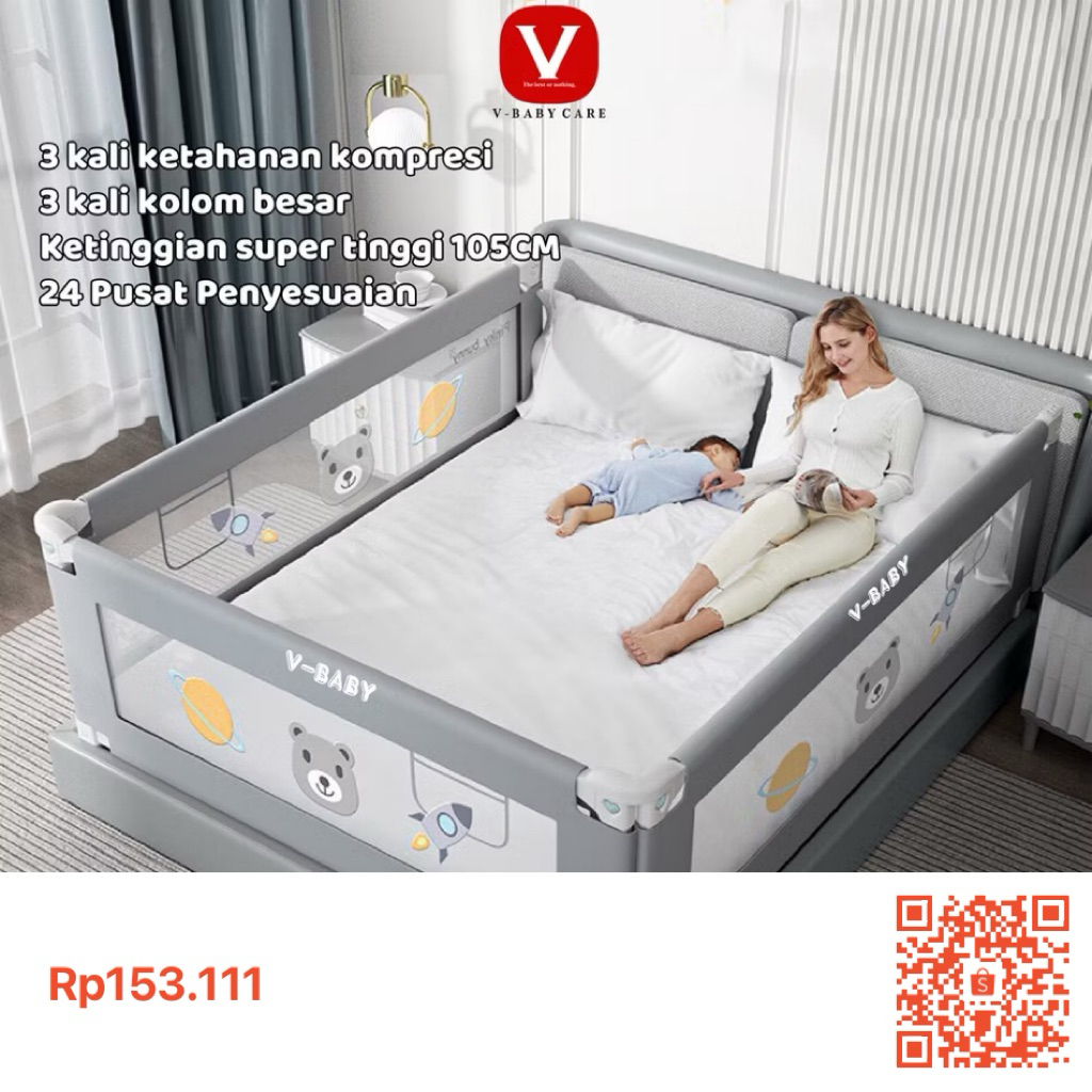 PRELOVED V-Baby bedrail 2 sisi, 160 & 200, tinggi 103