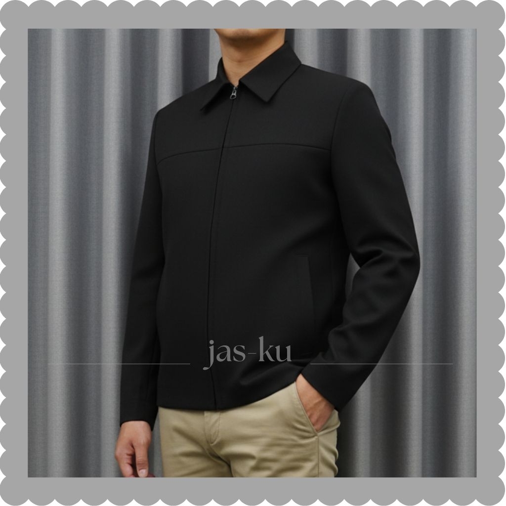 JAS-KU | JasKet Pria Warna Hitam Polos Blazer Jas Jaket Resleting Terbaru Kekinian