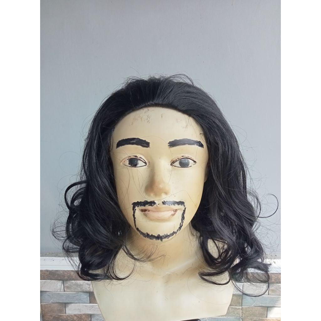 Wig pria gondrong bergelombang/ Wig kriting