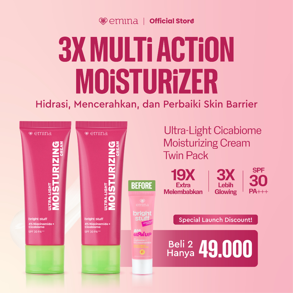 NEW [Twin Pack] Emina Bright Stuff Ultra-Light Moisturizing Cream 20 ml - Pelembab Wajah Mencerahkan
