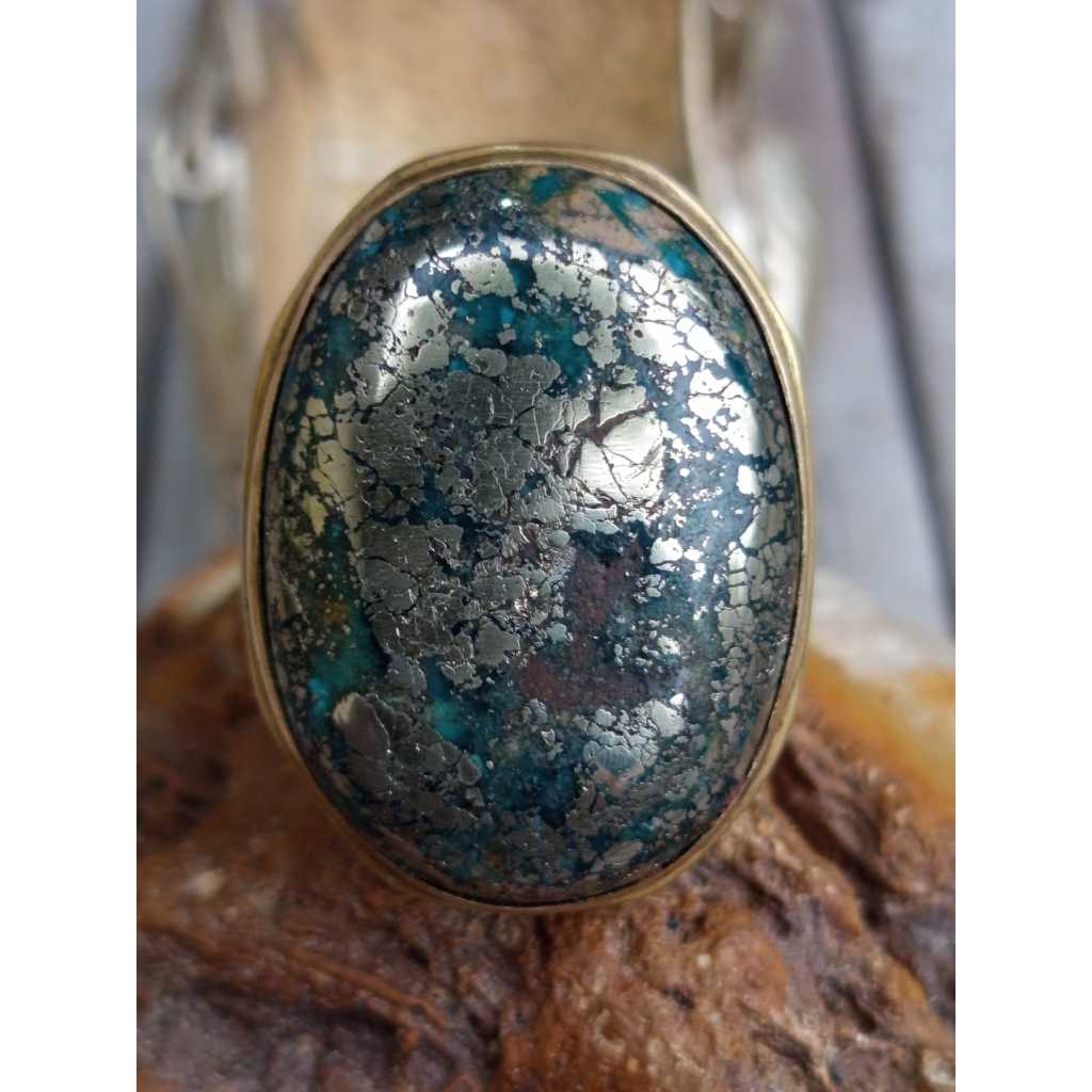 Natural Pirus Persia Hijau Badar Perak Jumbo Ring Koin Handmade