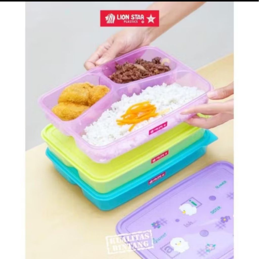 Kotak Makan Lion Star / Kotak Makan Bekal Anak / Tempat Makan Sekat 3 / BC-16