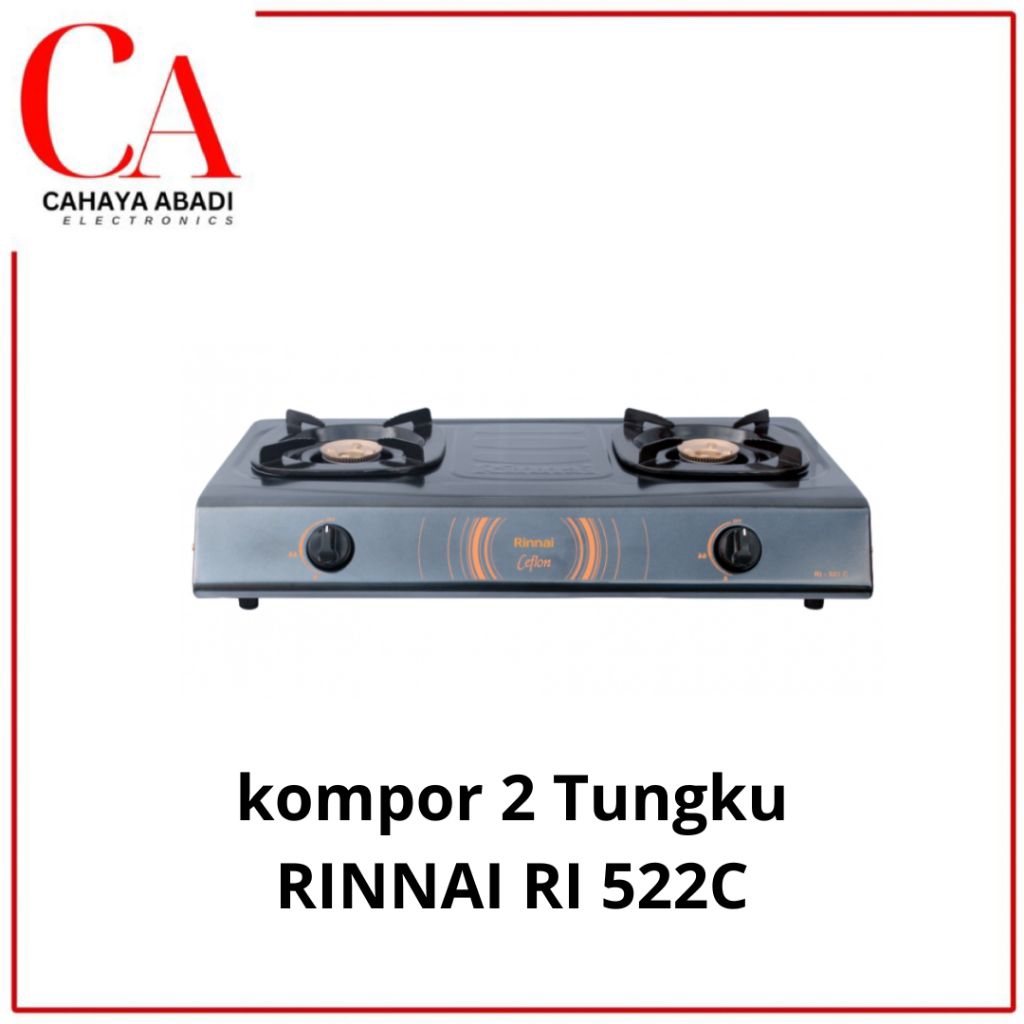 RINNAI kompor gas 2 tungku ceflon RI 522C RI 522 C RI-522C RI522C kompor rinnai 2 tungku