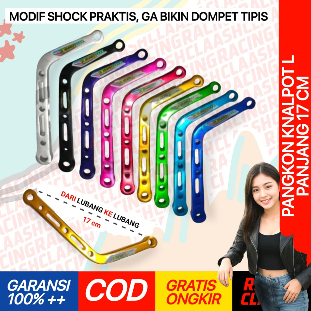 Racing Claash Pangkon Breket Knalpot L 17cm Dudukan Knalpot Racing L Almunium Cnc Motif Coak 17 cm