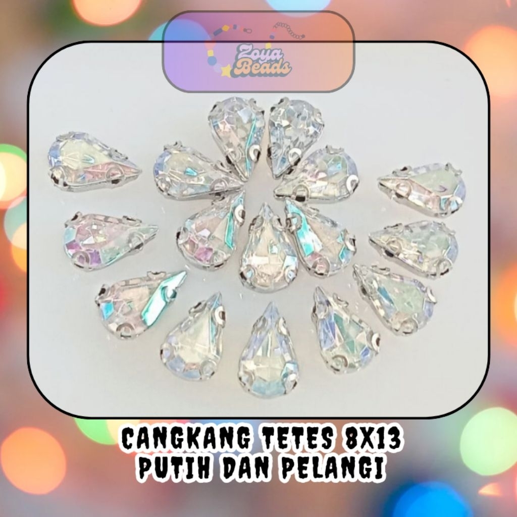 Diamond Cangkang Tetes 8x13 putih dan pelangi / Diamond Cangkang / Tetes Cangkang / Payet Cangkang /