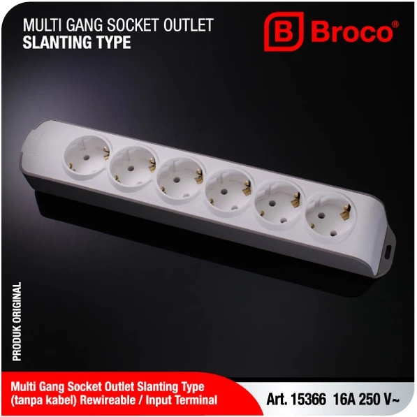 Broco Electrical 15366 Stop Kontak 6 Lubang Miring (NCP)