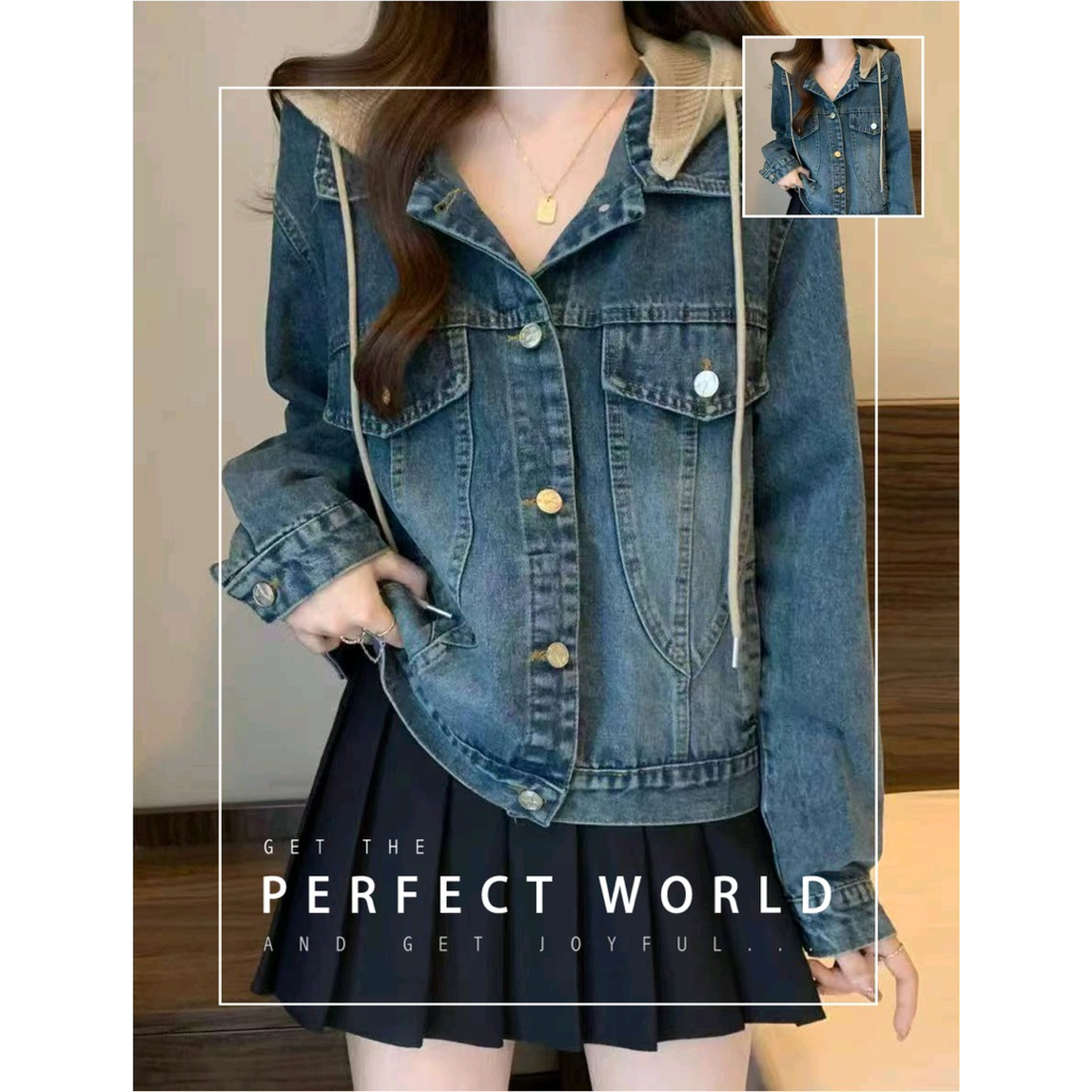 Jacket Jeans Wanita 2in1 Jacket Semi Crop Top