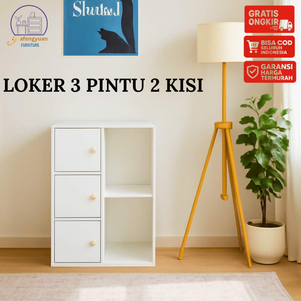 Loker 3 Pintu 2 Ruang - Rak Loker Susun Minimalis - Loker Dinding Kamar Tidur - Rak Buku Minimalis -