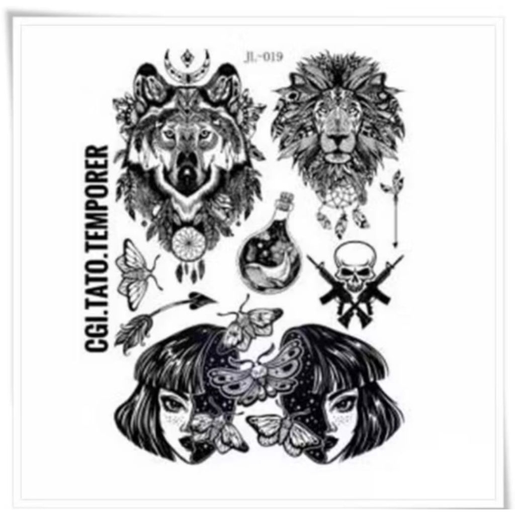 COD | Tatto temporer JL 019 SERIGALA SINGA size 21x15 tatto temporary stiker tatto temporary tubuh t