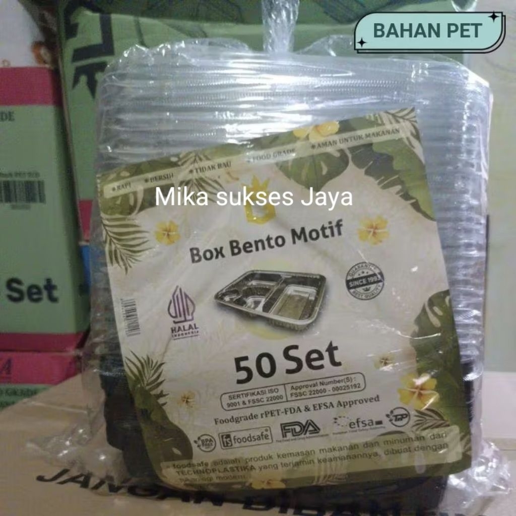 [  Isi 10 Pcs ] Mika Bento Sekat 4 Motif + Tutup/ Mika Box Bento Motif