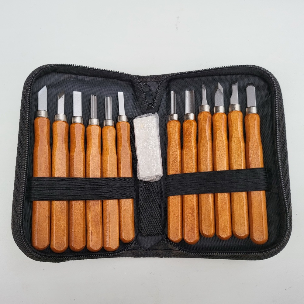 Pisau Ukir 12 Pcs Set Tas Alat Pahat Kayu Wood Carving Knife Bonsai Murah