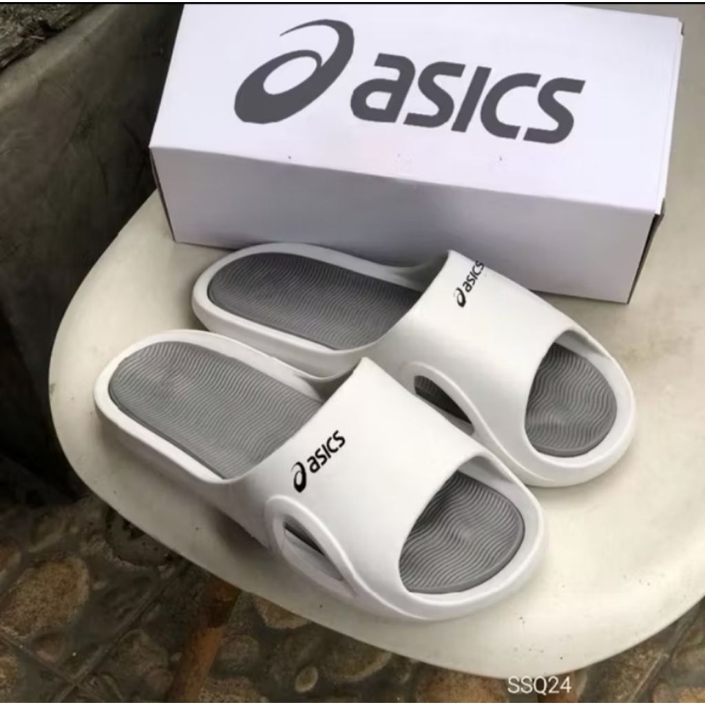 Sendal selop Asics original pria wanita full karet sendal slide slip-on Asics terbaru