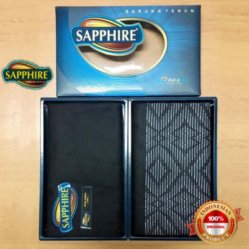 Sarung Sapphire Hitam Tumpal/ Sarung Sapphire Putih Polos Original/ Sarung Sholat Pria Merk Sapphire