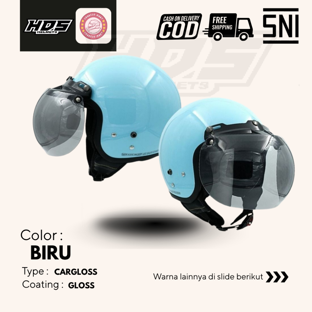 HDS Helmet Carglos CFM Retro Helm bogo Half Face - Biru Glossy