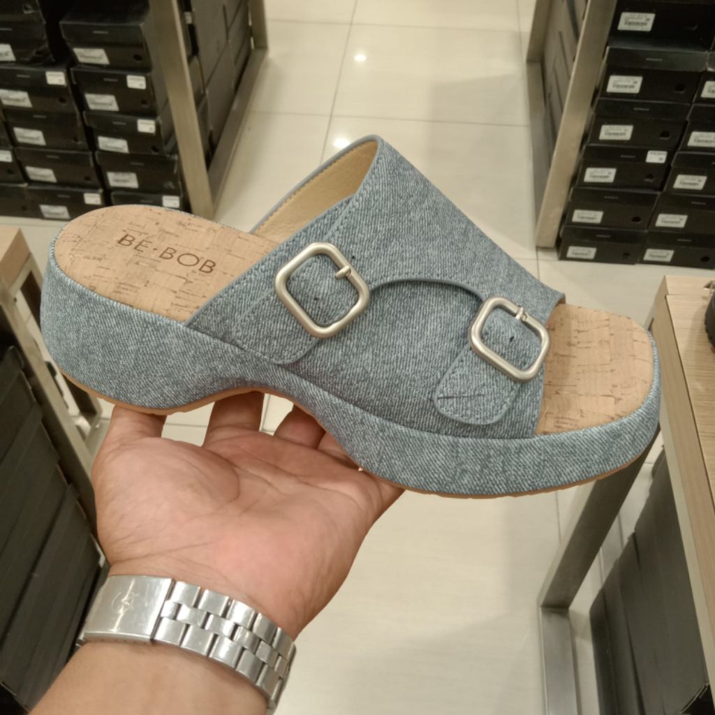 BE BOB SANDAL WEDGES WANITA - SANDAL WANITA MOTIF DENIM - ORIGINAL
