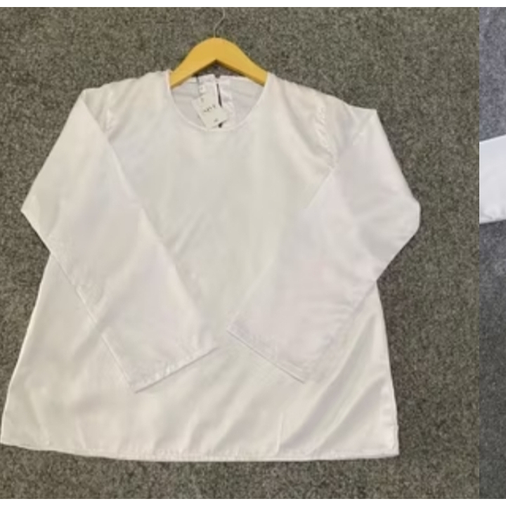 INNER KEBAYA LENGAN PANJANG/ DALEMAN KEBAYA TILE BROKAT/ BLUS SATIN WARNA BROKEN WHITE PUTIH TULANG 