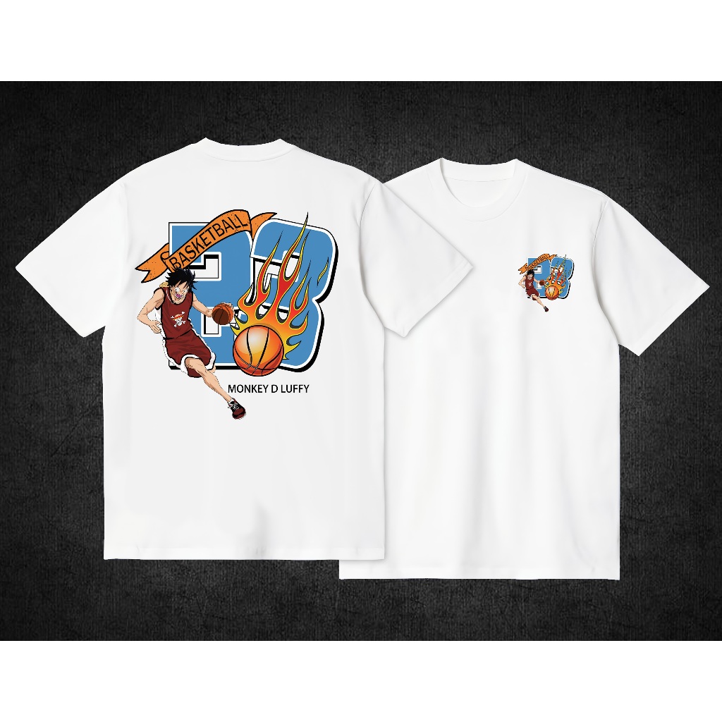 LuckZONE T-Shirt | Kaos Atasan Pria | Monkey D Luffy Basket Ball | Cotton Combed 24s