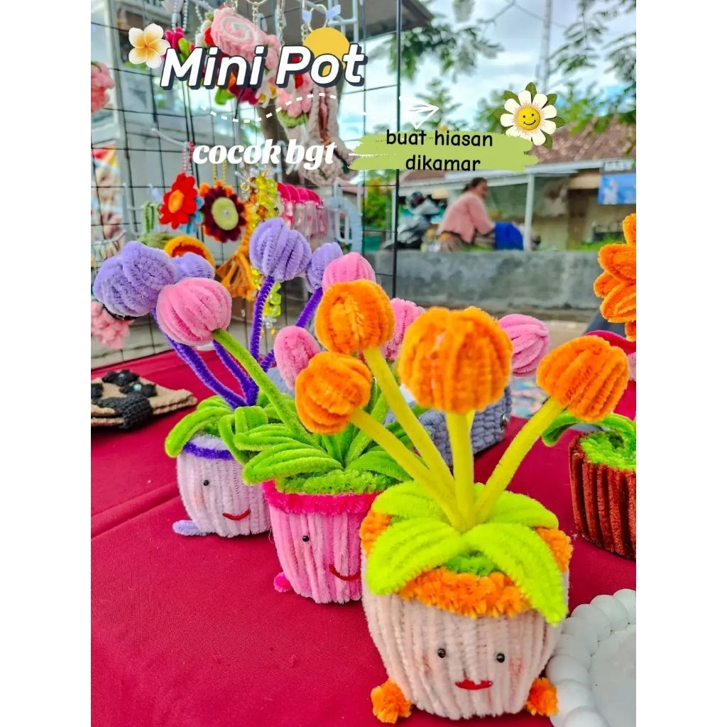 Pot Bunga Kawat Bulu pipe cleaner | Mini Pot Hiasan Kamar | Pot mini Pipe Flower