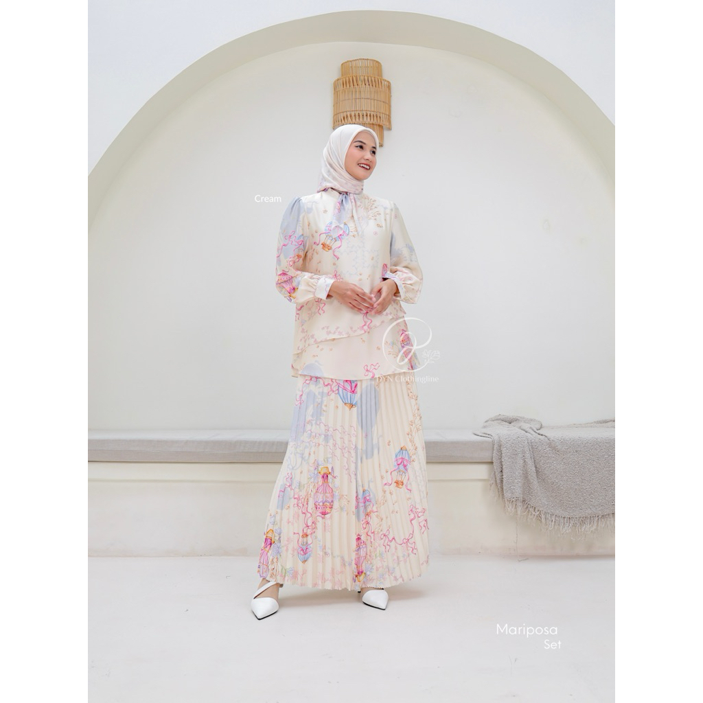 DYN Clothingline Mariposa Set | One Set Rok Plisket Viral Busui Friendly Lengan Kancing | Fashion Mu