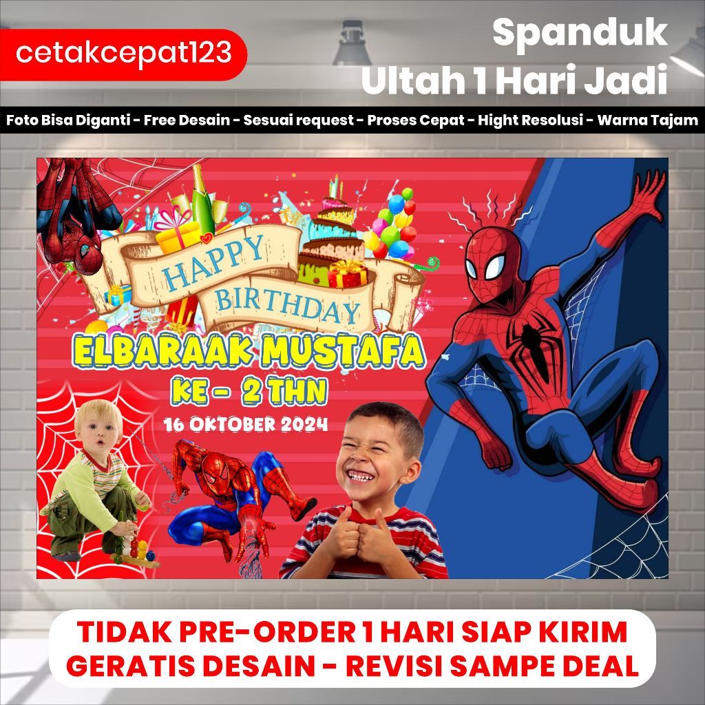 Cetak Spanduk Ulang Tahun Anak Karakter Kartun Animasi Custom | Bahan Flexi 340gsm