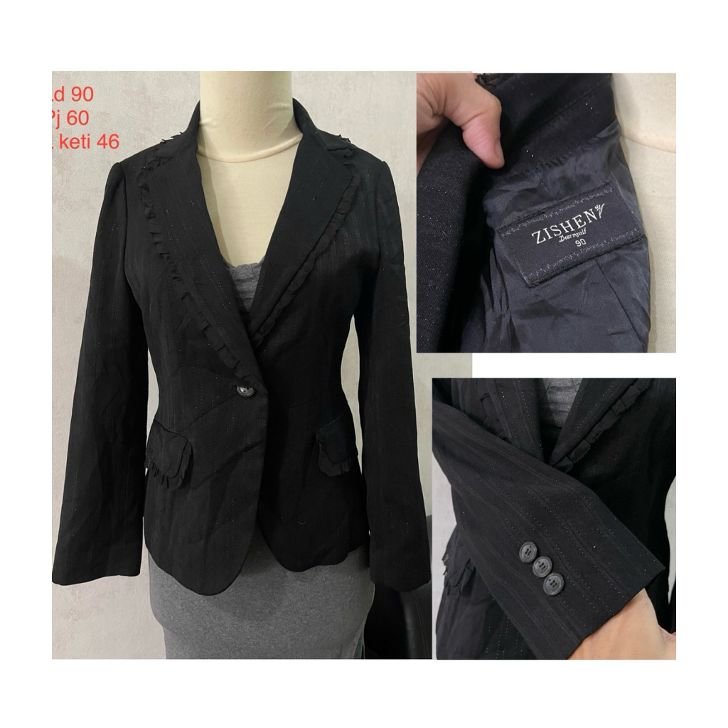 Zishen blazer hitam liris kancing satu blazer wanita size S to M